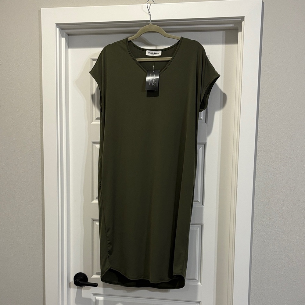 Brigitte Brianna Olive Day to Day pocket dress NWT by SexyModest Large
